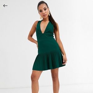 Asos DESIGN Petite Plunge cross back pleated mini skater dress